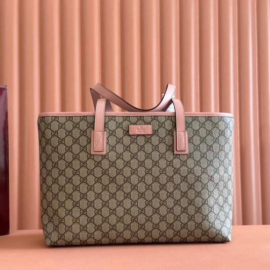 MEDIUM TOTE BAG 38 IN BEIGE AND BROWN GG COATED FABRIC PINK CALFSKIN