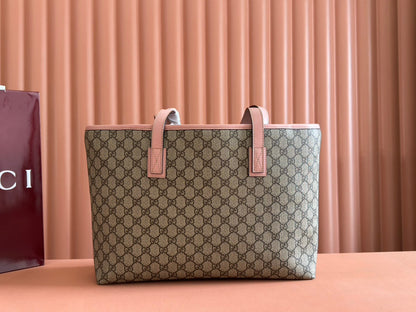 MEDIUM TOTE BAG 38 IN BEIGE AND BROWN GG COATED FABRIC PINK CALFSKIN
