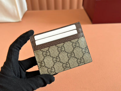 GG CARD CASE 10 IN BEIGE AND BROWN GG CALFSKIN