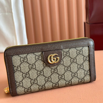 OPHIDIA WALLET 19 IN BEIGE AND DARK BROWN COATED FABRIC AND CALFSKIN