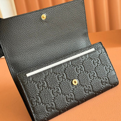 EMBLEM CONTINENTAL WALLET 19 IN BLACK GG SMOOTH CALFSKIN