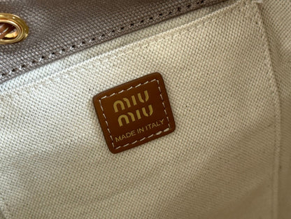 BACKPACK 22 IN GREY CANVAS BROWN CALFSKIN