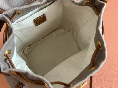 BACKPACK 22 IN GREY CANVAS BROWN CALFSKIN