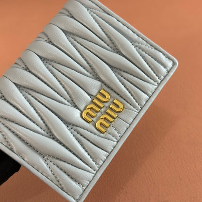 SMALL MATELASSÉ NAPPA LEATHER WALLET BLUE GRAY