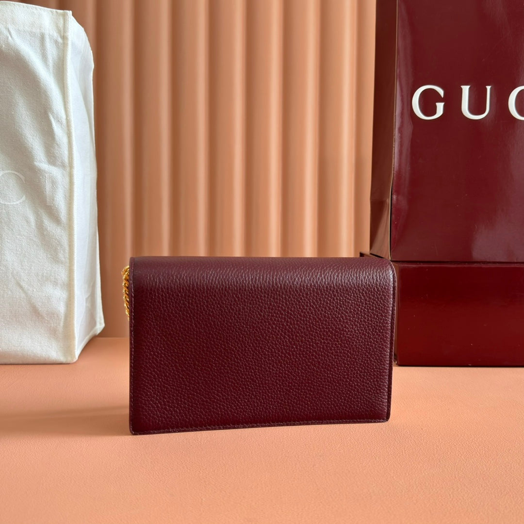 GG MARMONT 20 MINI CHAIN BAG IN DARK RED CALFSKIN