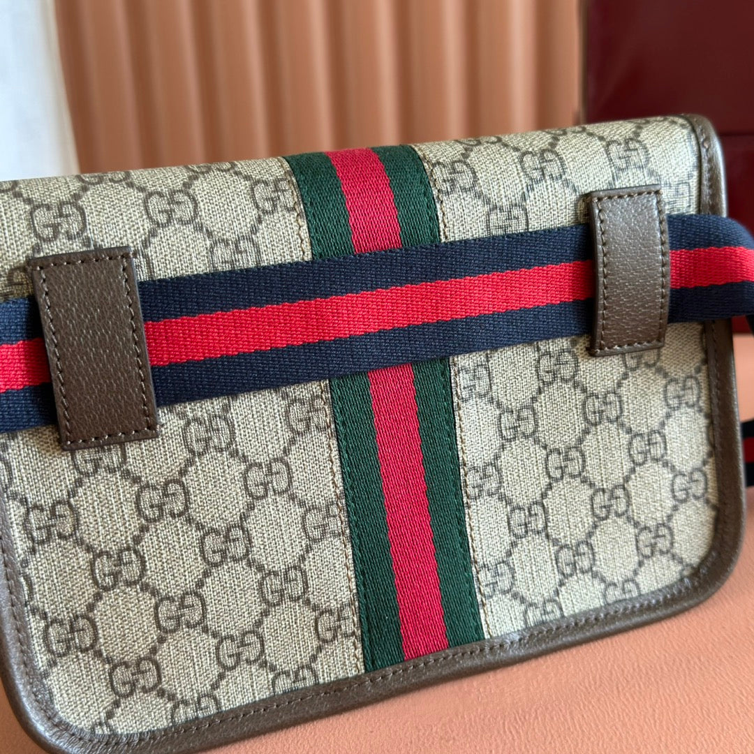 OPHIDIA BELT BAG 24 IN BEIGE AND DARK BROWN CANVAS