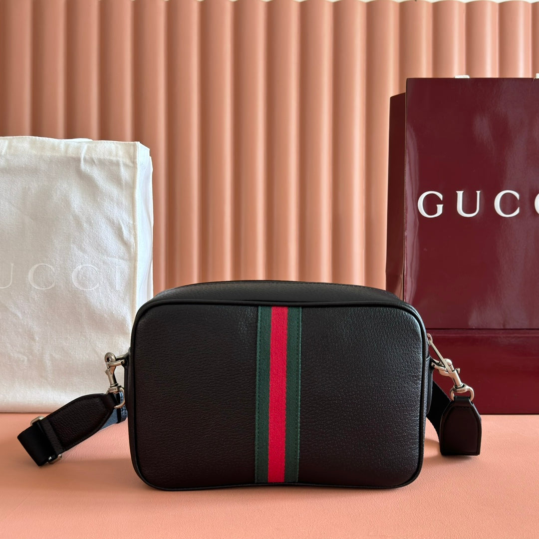 GUCCI 25S OPHIDIA CROSSBODY BAG 28 IN BLACK CALFSKIN