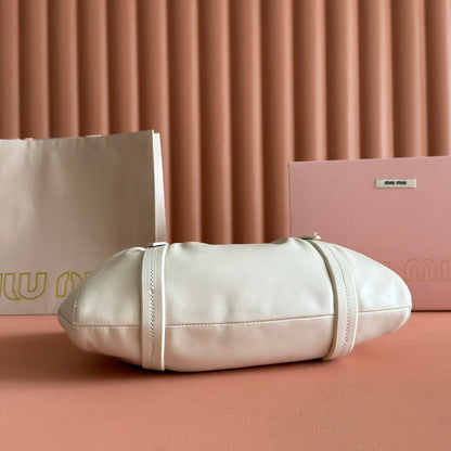 MIUMIU 26S JOIE HAND BAG 32 IN WHITE SHINY LAMBSKIN GOLD HARDWARE