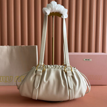 MIUMIU 26S JOIE HAND BAG 32 IN WHITE SHINY LAMBSKIN GOLD HARDWARE