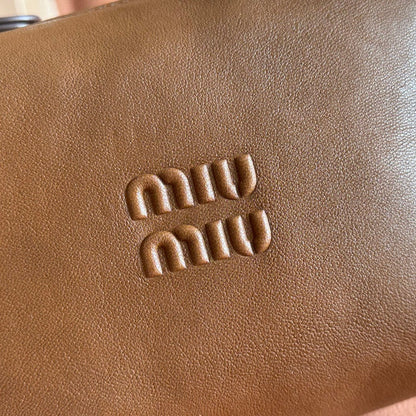 MIUMIU 26S CORDUROY POUCH BAG 25 IN BROWN CALFSKIN GOLD HARDWARE