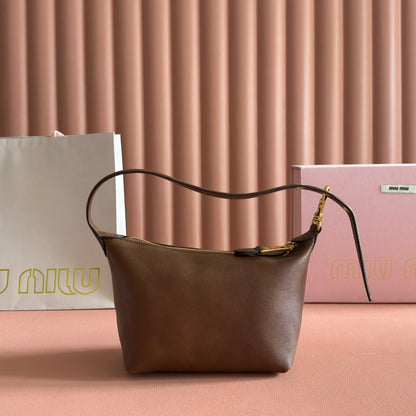 MIUMIU 26S CORDUROY POUCH BAG 25 IN BROWN CALFSKIN GOLD HARDWARE
