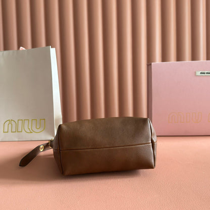 MIUMIU 26S CORDUROY POUCH BAG 25 IN BROWN CALFSKIN GOLD HARDWARE