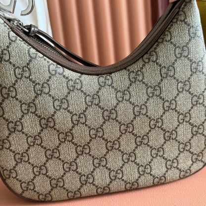 GUCCI 25S ATTACHE SHOULDER BAG 23 CM IN DARK BEIGE MIX BROWN CALFSKIN
