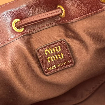 MIUMIU 26S MATELASSE POUCH BAG 16 IN DARK BROWN CALFSKIN GOLD HARDWARE