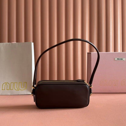 MIUMIU 26S POUCH BAG 20 IN DARK BROWN CALFSKIN GOLD HARDWARE