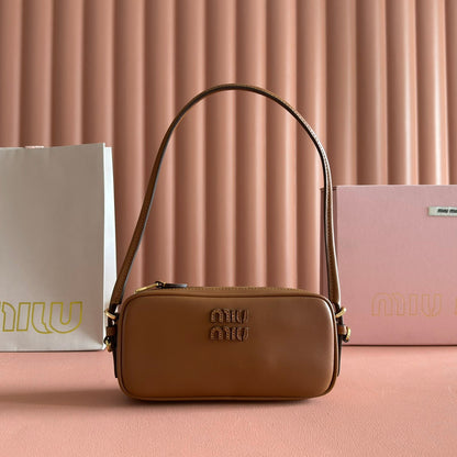 MIUMIU 26S POUCH BAG 20 IN TAN BROWN CALFSKIN GOLD HARDWARE