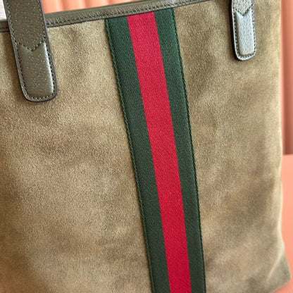 GUCCI 25S OPHIDIA MEDIUM TOTE 36 CM IN EARTH BROWN SUEDE