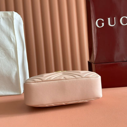 GUCCI 25S MARMONT BAG 24 IN NUDE PINK CALFSKIN WITH GOLD HARDWARE