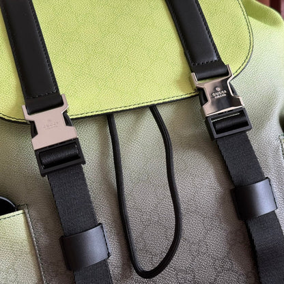 GUCCI 25S BACKPACK 46 CM IN NEON GREEN TO DARK GRAY OMBRÉ CALFSKIN
