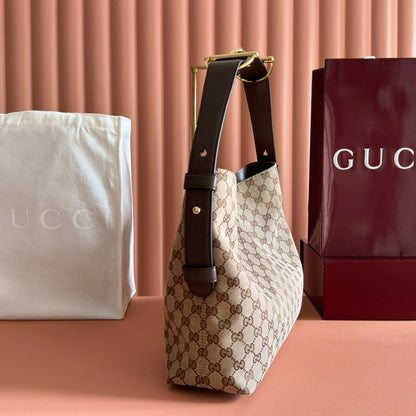 GUCCI 25S BEATRIX LARGE TOTE BAG 35 CM IN DARK BEIGE AND BROWN CANVAS