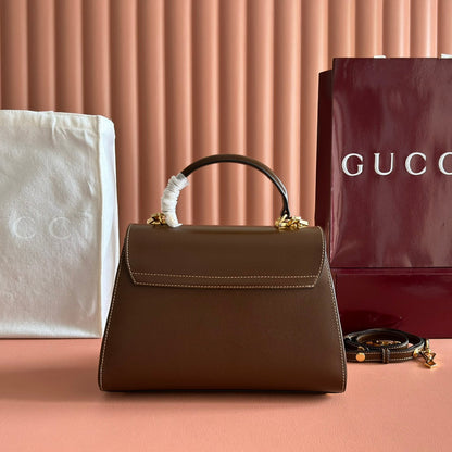 GUCCI 25S HORSEBIT 1955 MEDIUM SHOULDER BAG 22 CM IN BROWN CALFSKIN WITH GOLD HARDWARE