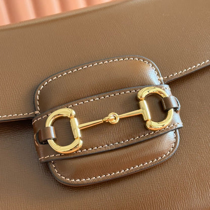 GUCCI 25S HORSEBIT 1955 MEDIUM SHOULDER BAG 22 CM IN BROWN CALFSKIN WITH GOLD HARDWARE