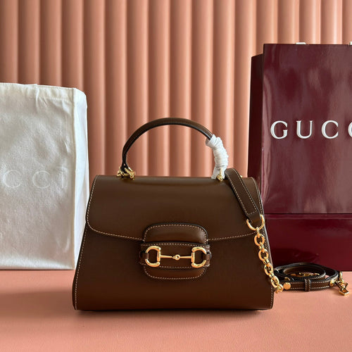 GUCCI 25S HORSEBIT 1955 MEDIUM SHOULDER BAG 22 CM IN BROWN CALFSKIN WITH GOLD HARDWARE