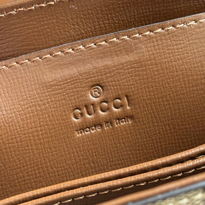 GUCCI 25S HORSEBIT 1955 MEDIUM SHOULDER BAG 22 CM IN DARK BEIGE CANVAS AND BROWN CALFSKIN WITH GOLD HARDWARE
