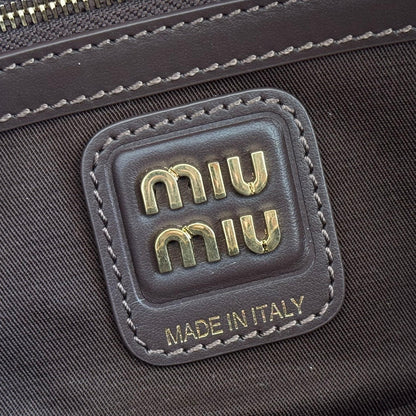 MIUMIU 26S BEAU CANVAS BAG 28 IN MULTICOLOR WOOL AND BROWN CALFSKIN