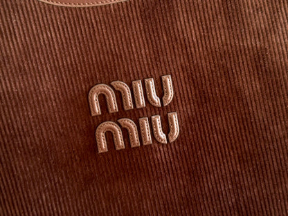 MIUMIU 26S IVY 40 TOTE IN CHOCOLATE BROWN CANVAS AND DARK BROWN CALFSKIN