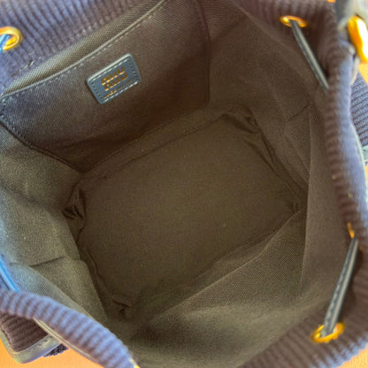 MIUMIU 26S BACKPACK 22 IN DARK BLUE CANVAS BLUE CALFSKIN