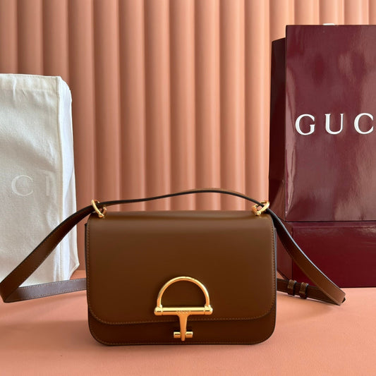 GUCCI 26S SIENA SHOULDER BAG 22 IN BROWN CALFSKIN