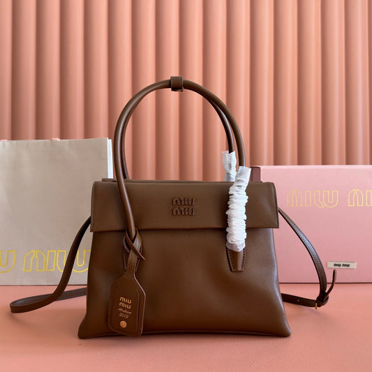 MIUMIU 26S SOLITAIRE BAG 28 IN DARK BROWN CALFSKIN GOLD HARDWARE