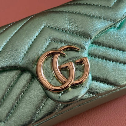 GUCCI 26S GG MARMONT BAG 16 IN METALLIC PALE GREEN LAMBSKIN