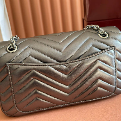 GUCCI 26S GG MARMONT BAG 26 IN WARM GRAY BROWN LAMBSKIN