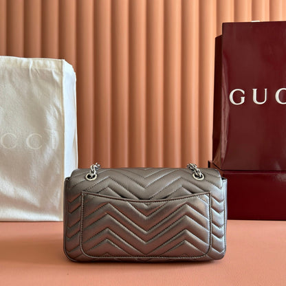 GUCCI 26S GG MARMONT BAG 26 IN WARM GRAY BROWN LAMBSKIN