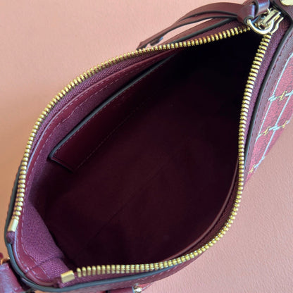 GUCCI 26S GG EMBLEM BUCKET BAG 22 IN DARK RED COATED FABRIC