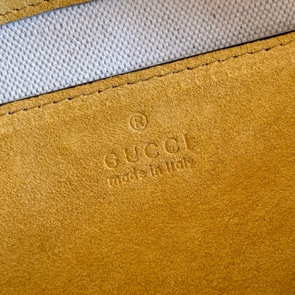 GUCCI 26S SHOULDER BAG 28 IN MUSTARD YELLOW EMBOSSED SUEDE