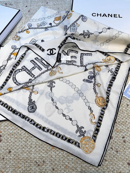 CHANEL 25S SCARF 140 CM IN CASHMERE SILK 943929