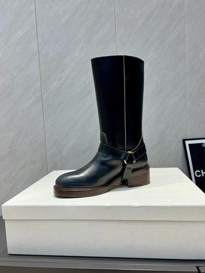 CHLOÉ 26S KNEE-HIGH BOOTS IN BLACK CALFSKIN