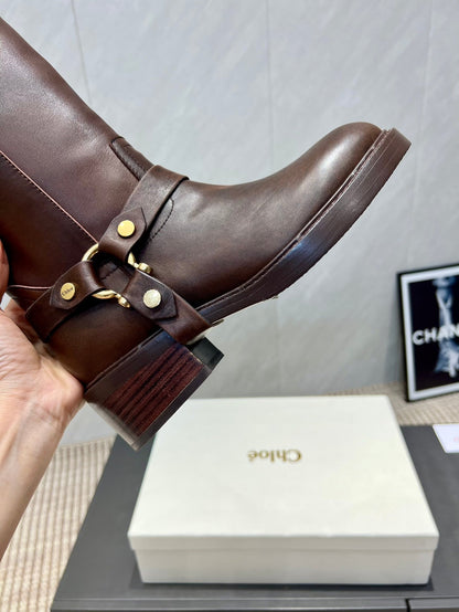 CHLOÉ 26S KNEE-HIGH BOOTS IN DARK BROWN CALFSKIN