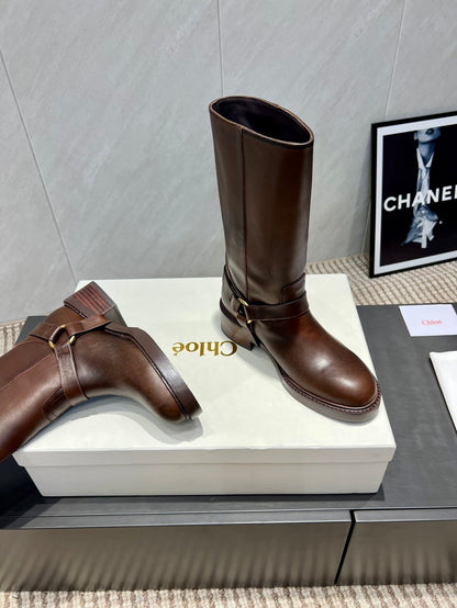 CHLOÉ 26S KNEE-HIGH BOOTS IN DARK BROWN CALFSKIN
