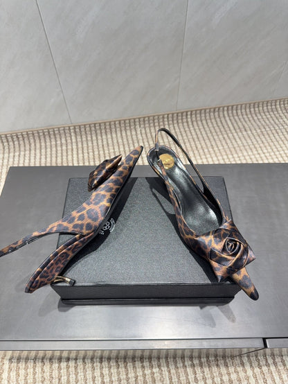 YSL 26S HEELED SLINGBACKS 50 MM IN LEOPARD PRINT FABRIC