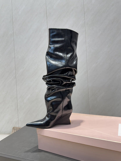 BALMAIN 26S KNEE-HIGH BOOTS 75 MM IN BLACK CALFSKIN