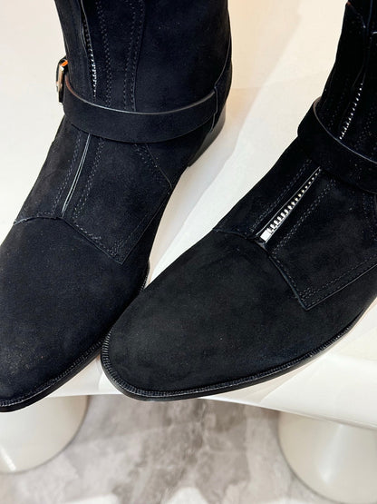 HM 25S RIDING BOOTS IN BLACK SUEDE WITH SILVER HARDWARE