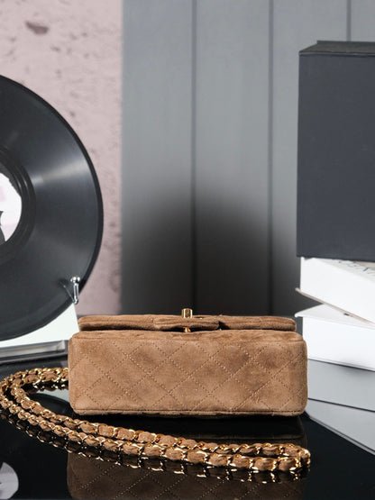 CHANEL 25S FLAP BAG 20 IN BROWN SUEDE WITH GOLD HARDWARE