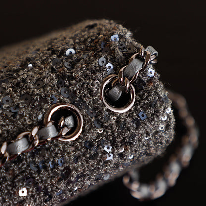 CHANEL 25S FLAP BAG 21 CM IN DARK GREY SEQUINED TWEED
