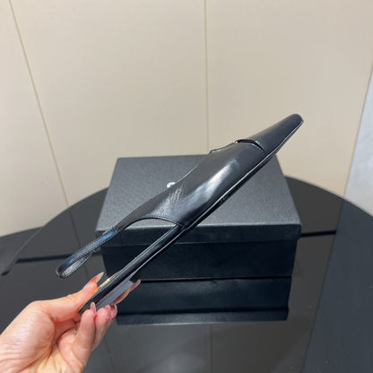 YSL SLINGBACK FLATS 25S IN BLACK LAMBSKIN WITH GOLD HARDWARE