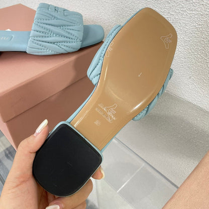 Women's Baby Blue Leather Slippers