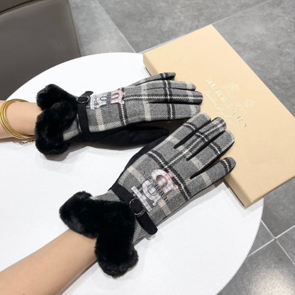 GLOVES IN BLACK WOOL AND RABBIT FUR 129715